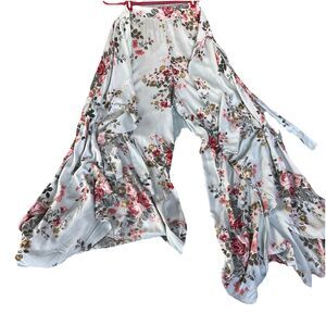 Angie Floral Print Wrap Pants Tie Waistband Split Leg Size M Boho 100% Rayon NWT